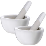 2 Sets Ceramic Pill Grinding Bowl and pestle Set with Stick, White Round Handmade Piece, Smooth V1192-AZ-W-21475