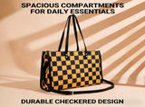 Yellow and black checkered tote bag Go shopping/to work/on a trip, wear it in different styles V1102-HEBB-002
