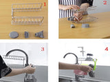 HOOWIFFY Silver Stainless Steel Faucet Storage Rack Adjustable Sponge Holder for Draining Kitchen V1189-WXFWAL-20260326-02619