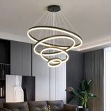 Black 4 Rings Minimalist LED Pendant Light Adjustable Circular Chandelier V255-L-18815-B-2468