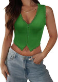 2-Pack Green French Vintage Lace Splice Camisole - Slim Fit Halter Top with Back Detail and V888-ELOSUNG39536