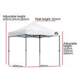 Instahut Gazebo Pop Up 3x3m w/Base Podx4 Marquee Folding Outdoor Wedding Camping Tent Shade Canopy GAZEBO-T-3X3-F-WH-BASE
