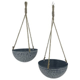 Set 2 Nested Hanging Dimple Planters w Rope 30cm V637-13314PLN