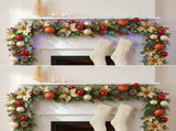 Christabelle 2.74m Timeless Elegance Christmas Garland Pre Lit Multi Function LED Gold Red Baub 112_SENTE274