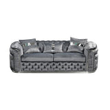 3 Seater Sofa Grey Velvet Fabric Solid Wood construction Silver Stainless Steel Trim V43-SOF-DUK3SGR-S