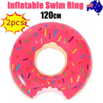 2pcs Pink Inflatable Giant Donut Raft Swim Ring Float Swimming Pool Beach Lounge Pink Coff 120CM V201-W12783371X2