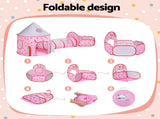 Keezi Kids Playhouse Play Tent Pop Up Castle Crawl Tunnel Basketball Hoop Pink BPOOL-C-135-PK