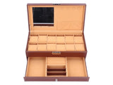 Jewelry Storage Box Double Layer PU Leather Necklace Watches Organizer Container with Key V1294-YM0901-3117210140711
