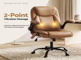 Artiss 2 Point Massage Office Chair Leather Mid Back Brown MOC-C-FZ40-2P-EP