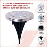 12x Solar Powered LED Buried Inground Recessed Light Garden Outdoor Deck Path V63-831721