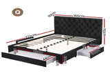 Artiss Queen Bed Frame Storage Charging Station Upholstered 3 Drawers USB Type-C BFRAME-G-LUNA-Q-BK-ABC