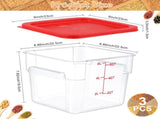 3 Sets 6 Qt Square Food Storage with Lids Dough Proofing Bucket Commercial Polycarbonate V1259-DP01-F-137