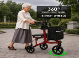 Orthonica 3-Wheel Folding Rollator Walker with Seat Lightweight Aluminium Mobility Aid Adjustab FRW-MAS-518-RD