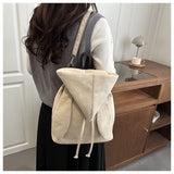 Khaki Suede Drawstring Backpack - Lightweight Convertible with Top Handle - Casual Daypack for Women V888-ELOSUNG56322-3