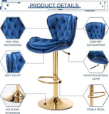 SERENIT Swivel Bars Set of 2 Counter Height Barstools with Back Velvet Upholstered Adjustable V255-GP2210R-NAVYBLUE