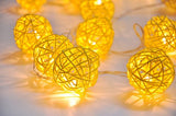 1 Set of Yellow 5cm Rattan Cane 50 Ball Battery Power LONG 5m String Lights Christmas Gift Home V382-YELLOWRATTBALLBATT50