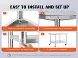 Stainless Steel Work Table 30 x 18 x 38 Inch, with 4 Wheels, 3 Adjustable Height Levels, Heavy Duty V952-CFBXGGZTLCDJB9CR8V0