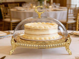 1Set Household Dessert Tray with Dome Cover Stylish Golden Cake Plate for Banquets V1366-AZ2-W-25462