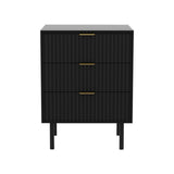 Sarantino Evelyn Bedside Table with 3 Drawers - Black CBT-689-03-BK