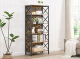 6 Tier Tall Bookshelf, Rustic Brown V1127-AU-CS03-BRN