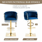SERENIT Modern Velvet Breakfast Bar Stools Swivel Barstools Adjustable Counter Stools with Backrest V255-GP1782R-BLUE