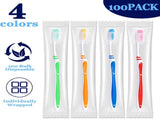 100 Pack Bulk Toothbrush Package with Covers Premium Quality Individually Wrapped Tooth Brushes, V1258-DP02-C-1105