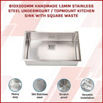 810x505mm Handmade 1.5mm Stainless Steel Undermount / Topmount Kitchen Sink with Square Waste V63-817883