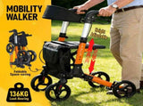 Foldable Aluminium Rollator Walker With Seat & Storage Bag, Adjustable Handles, 8" Wheels, V1181-HP001-OR