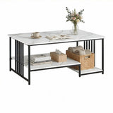 Artiss Coffee Table 100cm Faux Marble Finish Center Table 2-Tier Storage White&Black FUR-T-COF-02-WHGD