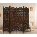 Elephant 4 Panel Room Divider Screen Privacy Shoji Timber Wood Stand - Burnt V315-WOWP-002