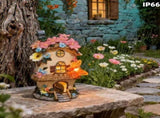 Butterfly Orange Mushroom Flower House Solar Light, resin waterproof fairytale design, automatic V1232-MGWD-001