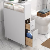 Removable Bathroom Side Cabinet Toilet Caddy with Storage Drawers- White V264-TAB-706C-WHE-NA-1