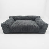 Plush Corduroy Pet Sofa Bed with Removable Heating Pad, Orthopedic Foam Support & Machine-Washable V1341-ZY-3KJXTZ6B-BLACK
