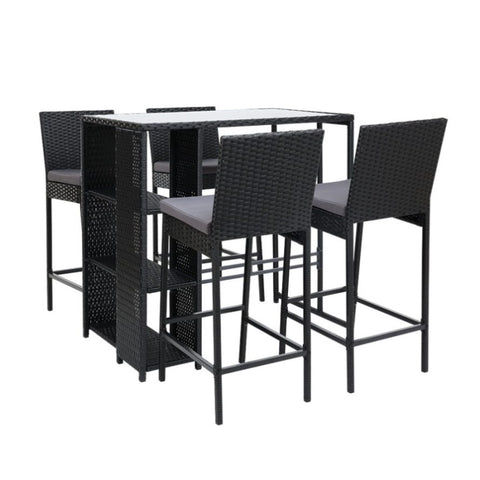 Gardeon 5-Piece Outdoor Bar Set Patio Dining Chairs Wicker Table Stools ODF-BARSET-STORE-5SET