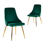 Viva Forever Set of 2 Green Velvet Dining Chairs-Art Deco Design with Gold Metal Legs V264-DNC-414V-GRN-02