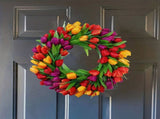 Tulip Wreath for Spring, Red Tulip Valentines Wreath for Front Door, Indoor Outdoor Home Office Wall V1366-AZ2-W-16386
