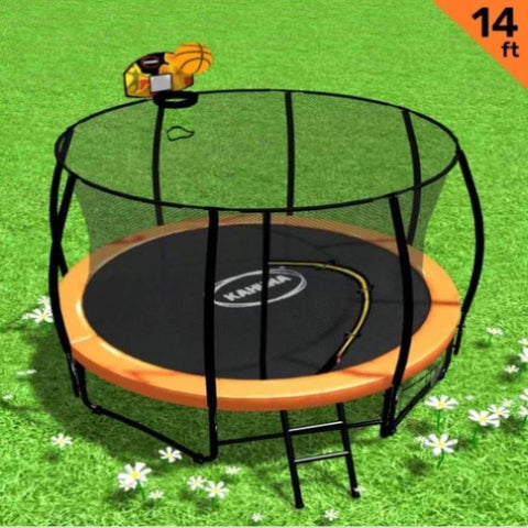 Kahuna Trampoline 14 ft with Basketball Set - Orange TRA-KAH-14-OR-BB