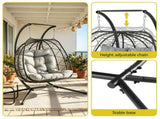 Gardeon Outdoor Swing Chair 2 Seater with Stand Cushion Rattan Patio Furniture HM-EGG-FOLD-D-GREY