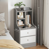 Minimalist Nightstand Light Gray Wood Grain White Fronts Curved Design Drawers V360-ZC-FNBT0040-2D-GYWT-47