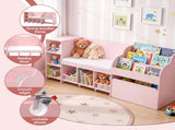 Keezi Kids Storage Unit Bookshelf Toy Box Organiser Bench Seat Cabinet 170cm Pink FURNI-N-BOOK-170-PK-AB