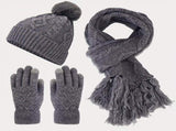 Women'S Winter Accessories Woolen 3 Piece Set Knitted Hat Scarf Touch Screen - Khaki - Size L V1347-939-54875-KHK-L