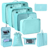 Luggage Garment Sorting Pouches, 9 Pcs Travel Storage Kit Including Hanging Wash Bag & Makeup Bag, V1221-XM-LB2571-GM101