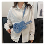 Denim Guitar Bag Cross-Body Bag Women Guitar-Shaped Purse Niche Denim Accessory - Denim blue - Size V1106-939-44715-DEN-UNIVERSAL