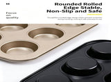 Non-Stick Muffin Baking Pan, Household Oven Cake Bread Mould, Gold 12-Cup Baking Tray, Set Of 2, V1221-XM-LB2849-GM116