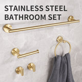 5PCS Matt Black Stainless Steel Bathroom Organizer Set - Wall-Mounted Rotatable Towel Bar, Toilet V888-ELOSUNG49816