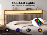 Artiss Metal Bed Frame Queen Size LED Charging Station 2 Drawers MBED-D-LINE-Q-BK-AB