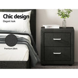 Artiss Bedside Table 2 Drawers Fabric - CADEN Charcoal BFRAME-E-BSIDE-CHAR