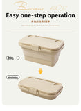 Collapsible Picnic Basket with Mini Table Lid Portable Folding Storage Crate with Cup Holders and V888-ELOSUNG41588