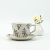 High-Fired Ceramic Stoneware Speckle Cup & Saucer Set 380ml Floral Tea Spoon EARTHY GREY V274-HA-LA-P0024817-BK