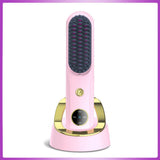 Cordless Hair Straightener Brush, Portable Mini Ionic Hair Straightener with Titanium Plates, USB V1107-110-88208-PNK-205MM
